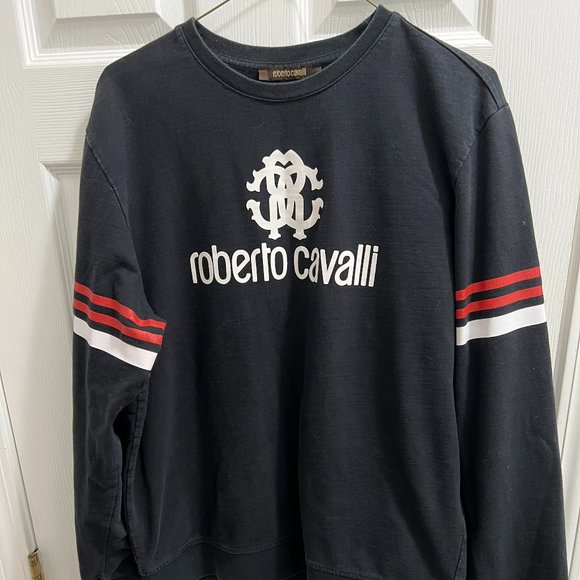 Roberto Cavalli Men's Black/White/Red Sweater.